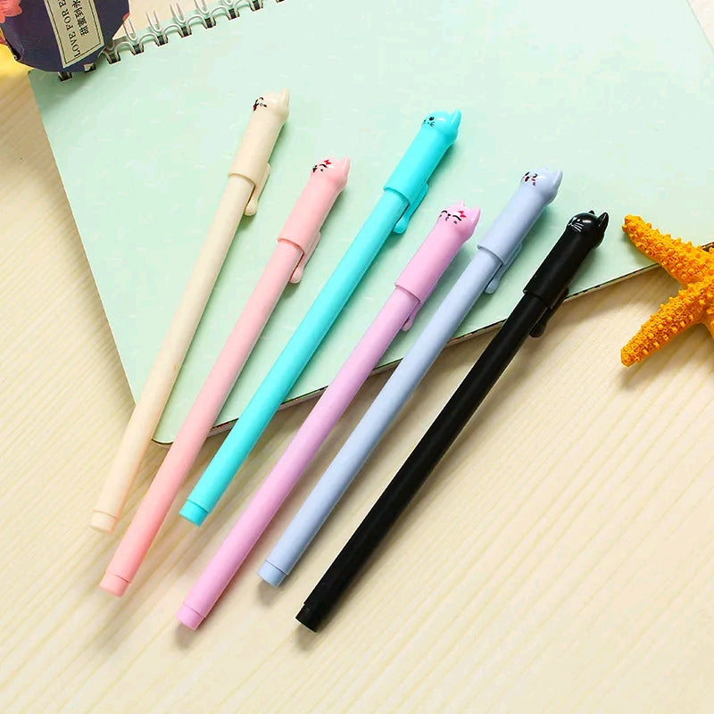6 plumas de punta fina con diseño de gatito
